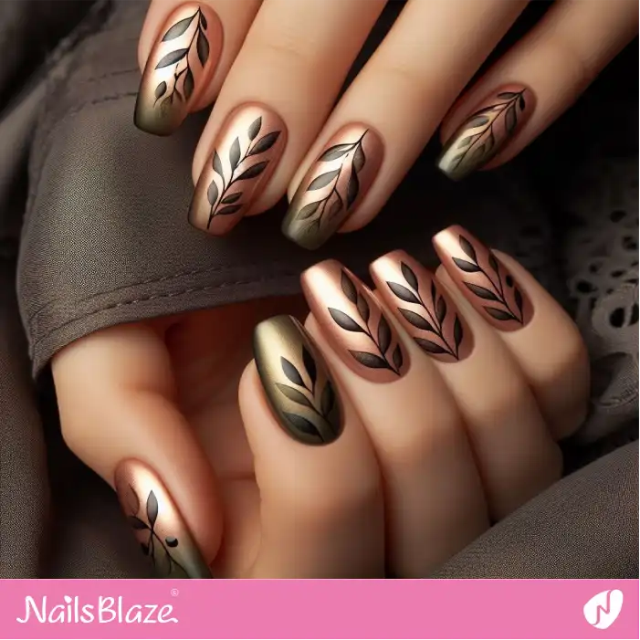 Ombre Chrome Olive Leaf Nails | Nature-inspired Nails - NB1630